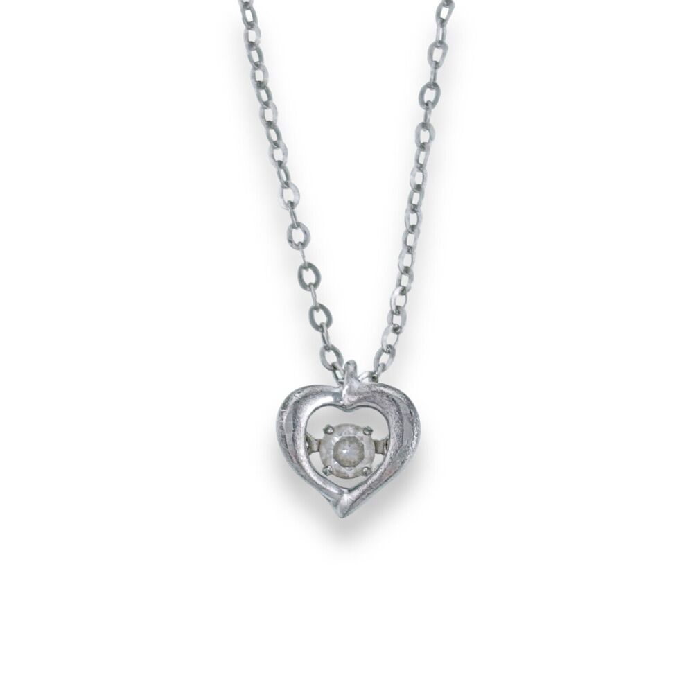 Vintage Sterling Silver 925 Dancing Cubic Zirconia CZ Heart Pendant Necklace 20"